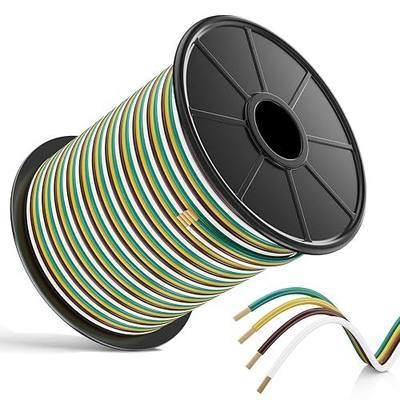 14 Gauge Trailer Wiring Harness Kit, 100FT Trailer Wire 4-Way Trailer Tow Harness Bonded Spool, Colour-Coded Trailer Wiring Kit, Waterproof Boat Trailer Wiring for Lights (Green, Yellow, Brown, White)