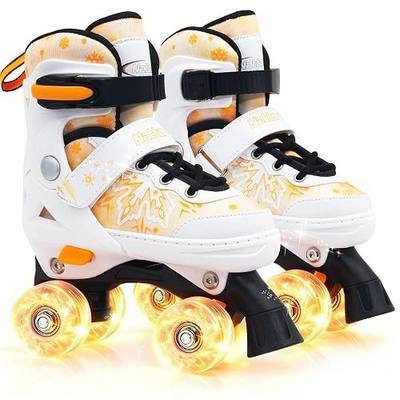 Nattork Kids Adjustable Roller Skates - Snowflake Pattern Quad Skates for Girls Boys Safe & Comfortable Skates for Children Beginners