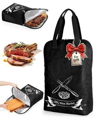 Marscamd BBQ Blanket for Resting Meat with Wide Opening, Meat Resting Bag with Handle for Briskets, Pork, Turkey, Steaks, Smoker Accessories, Grilling Gift for Men & BBQ Lovers, Black