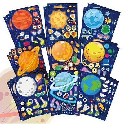 27 Sheets Outer Space Sticker for Kids, Make Your Own 9 Planets Solar System Stickers, Make-a-face Sticker, Birthday Party Favor, Classroom Teacher Reward