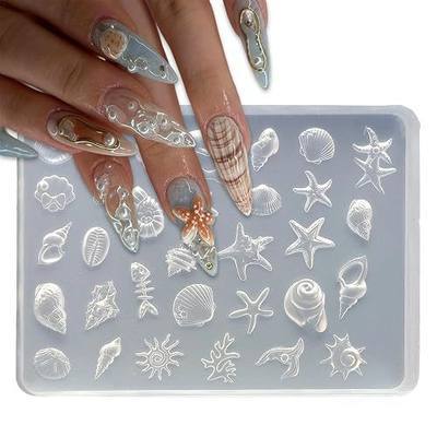 1 Pcs Nail Molds 3D Summer Silicone Nail Mold Marine Animals Design Nail Art Molds Carving Template Cute Starfish, Shell Molds Silicone Nail Tools for Women Acrylic Nails Art Supplies DIY