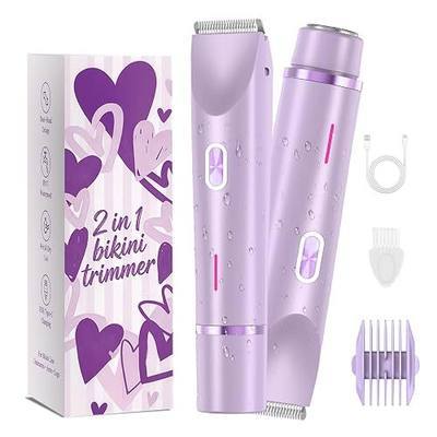 Bikini Trimmer for Women,2 in 1 Dual Head Bikini Shaver & Body Shaver,Cordless & Waterproof Electric Razors for Women, Painless Hair Removal with Silky Glow Finish,Purple2