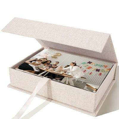 Photo Storage Box for 8x10 Photos, Acid-Free Organizer Box with Lid, Beige | Linen Archival Memory Keepsake Box for 4x6 Pictures, Postcards, Invoice & Scrapbooking Supplies, Photo Cases, Jewelry Box