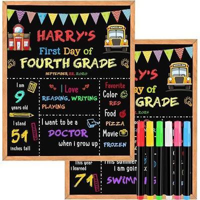 First Day of School Sign Board with 6 Liquid Chalk Markers, Double-Sided | 14"x10.4" Back to School Supplies for Kids, My First and Last Day of Reusable Wooden Chalkboard for Kindergarten, Preschool