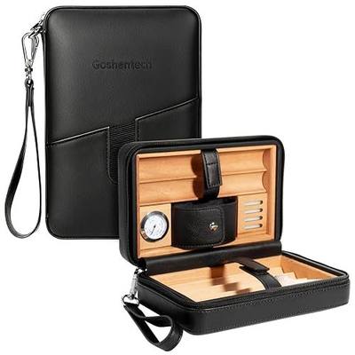 Goshentech Leather Cedar Wood Case, Travel Box with Hygrometer, Capacity: 6pcs,Draw Enhancer Tool(Black)