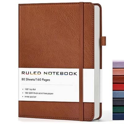 Lined Journal Notebook, A5 Hardcover Leather Journals for Writing, 160 Numbered Pages, 5.7'' x 8.3'' Journaling Notebooks for Men Women, Thick Paper College Ruled Journal for Work Office School, Brown