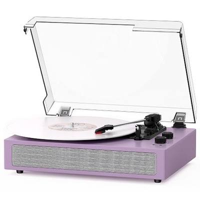 Bluetooth Vinyl Record Player, 3-Speed Belt-Driven Turntable with Built-in Stereo Speakers, Wireless Playback, AUX/RCA/Headphone Jack, Auto Stop, Vintage All-in-One LP Phonograph – Purple