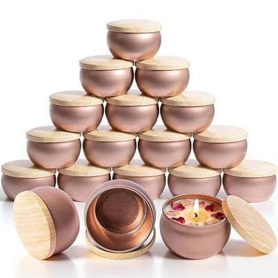 16 Pack Candle Tins, 2.5 OZ Rose Gold Jars with Metal Wood-Grain Lids, Bulk Empty Containers for Candles Making, Matte Full Rose Gold Candle Jars, Candle Tin with Lids for DIY Candles Making, Gift