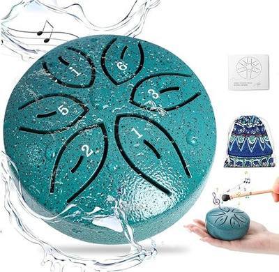 Garden Rain Drum for Outside,3 Inches 6 Notes Steel Tongue Drum Rain Chime Waterproof Musical Instrument for Garden,Mini Handpan Chakra Drum for Meditation,Yoga,Outdoor Relaxation -Drak Green