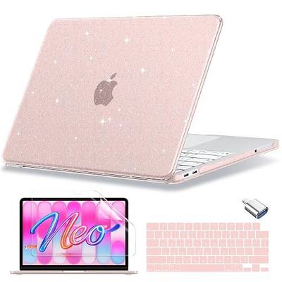 MecBevia for MacBook Neo Case 13 inch 2026 Release Model A3404 with A18 Pro Chip, Hard Shell Glitter Cover with Keyboard Cover, Screen Protector, Type C, Sparkly Blush