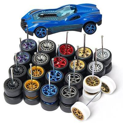 1/64 Wheels and Tires Kit,1:64 Scale Wheel for Hotwheels | Rim Rubber Tires for 10 Cars,Axles that Are Easy to Install,Suitable for Basic HotWheels and Matchbox(10 sets)