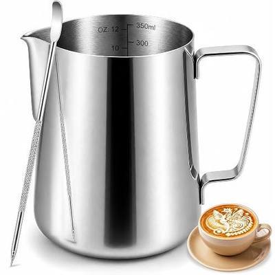 Vakoo Milk Frothing Pitcher, 12oz/20oz/32oz (350ml/600ml/900ml) - 304 Stainless Steel Milk Frother Cup with Dual Scale & Latte Pen for Espresso Machine, Coffee, Cappuccino, Barista Grade - 12oz