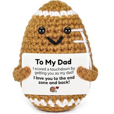 Fathers Day Dad Gifts from Daughter Son, Handmade Crochet Football Father's Day Birthday Gift for Dad, Unique Fathersday Present for Papa Stepdad Bonus Dads, Positive Pocket Hug Cozy Desk Decor