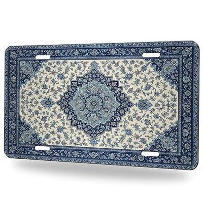 Turkish Persian Blue Front License Plate Bohemian Floral Car Decorative License Plates Aluminum Metal Decor Accessory Novelty Vanity Tag Cover with 4 Holes for Men Women 6" X 12"