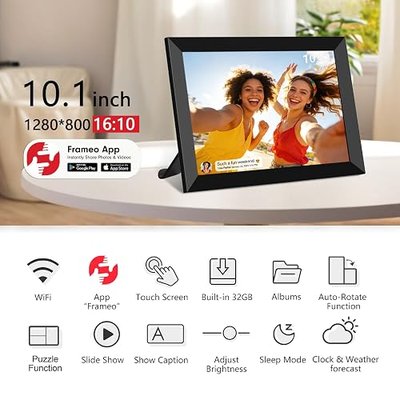 32GB FRAMEO 10.1 Inch Smart WiFi Digital Photo Frame 1280x800 IPS LCD Touch Screen, Auto-Rotate Portrait and Landscape, Built in 32GB Memory, Share Moments Instantly via Frameo App from Anywhere