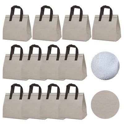 12Pcs Insulated Lunch Bags Disposable Cooler Thermal Grocery Takeout Bag for Food Delivery Party Drink Picnic Holiday, Beige