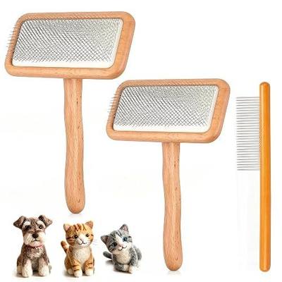 3 Pcs Wool Carders, Wood Hand Carding Brushes for Wool Needle Felting Craft Tools(Wood,3 PCS)