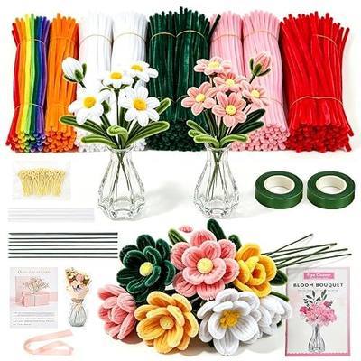 Lymoc DIY Flower Bouquet Kit with 2 Glass Vases, 600PCS Pipe Cleaners Craft Kit, 13 Colors Chenille Stems for Flower Making, Handmade Gift Kit for Girls,Teens&Adults, DIY Crafts & Home Decor