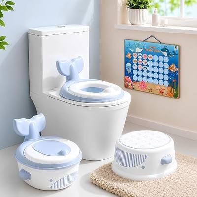 Auvan® 3‑in‑1 Toddler Potty Training Toilet, Potty Training Seat, and Non-Slip Step Stool. Includes Training kit to Motivate Learning with Reward Chart. Baby Toilet Trainer for Boys and Girls.
