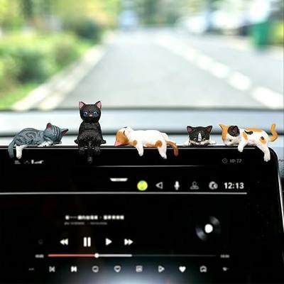 5 Pcs Cute Cat Car Interior Accessories Dashboard Decorations | Funny Mini Resin Cat Figurines Rear View Mirror Ornament for Car Desk Decorations Decor Home Garden
