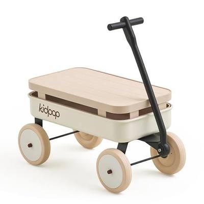 Kidpop Kids First Pull-Along Wagon with Removable Cover and Basket for Storage, 4-in-1 Push Pull Toy Cart for Toddlers, Lightweight (5.5 lbs), 1st Birthday Gift (White)
