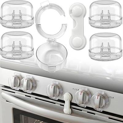 Stove Knob Safety Covers, V-0 Flame Retardant, 5 Covers & 1 Lock | Clear, Heat-Resistant, Universal Gas Stove Knob Covers, Oven Door Lock for Child