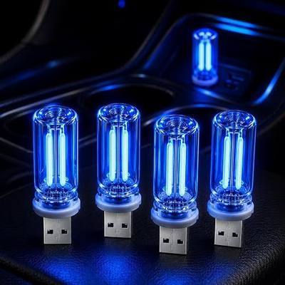 Car Ambient Lights, 4PCS Touch Dimmable LED USB Night Light Bulb - Retro Glass Bottle Lamp for Car Interior, Bedroom, Home, Camping Decor, Portable Mini Atmosphere Lighting (4 Blue)