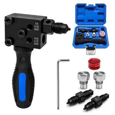 Brake Line Flaring Tool Kit, 45° SAE Single/Double & Bubble Flare Tool | Removable Handle, for 3/16", 1/4" Copper & Aluminum Tubing, for Vehicle Brake and Hydraulic Line Repair