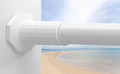 Outdoor Curtain Rod 51-168 In, Extra Long Tension Curtain Rod No Drilling for Patio, Bathroom, Window, Adjustable Heavy Duty Tension Rod Never Rust, Spring Shower Rod Diameter 1.26 In, White