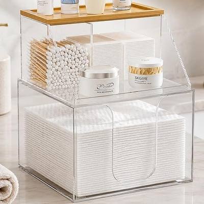 VITVITI Acrylic Disposable Face Towel Holder, 2 Tier Facial Towels Box for XL Clean Skin Club, Face Towels Wipes Container Cotton Pads Q-tip Holder for Bathroom Bamoo Lid, Clear