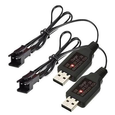 2 Pack 3.7V Lithium Battery Charger Cable, 3.7 Volt USB Charger Cable with SM-2P Plug for RC Car Battery, Mini RC Cars, Boats, Trucks, Toys