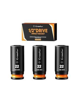 Crosstar 22mm 1/2" Drive Deep Impact Socket, CR-MO Steel 6 Point Socket, High-Torque Axle shaft Nut Sockets with Stamped & Ink-Filled Size Markings, for Automotive Repairs and Home Maintenance