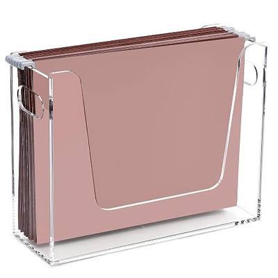 Acrylic Hanging File Organizer, Letter Size Clear File Folder Holder with Handle, Portable Storage Organizer Box for Desk Home Office (No Assembly Required)
