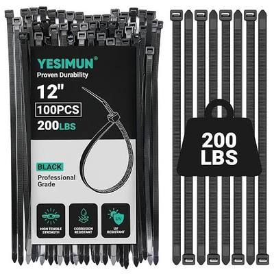 Zip Ties Heavy Duty 12 Inch, 100 PCS Zip Ties With 200 LBS Tensile Strength | Yesimun Zipties For Outdoor Use & Indoor Use, Extra Strong Self-Locking Zip Tie, UV Resistant Black Nylon Cable Ties