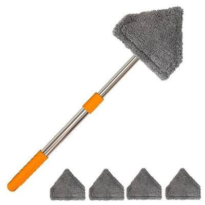 Windshield Cleaner Tool, Car Window Squeegee with 4 Reusable Microfiber Pads, 13"-16.7" Telescopic Extendable Handle, 180° Rotating Glass Cleaner for Auto Interior, Shower Glass, Household Windows