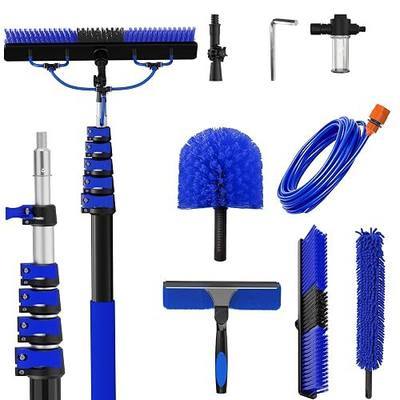 30FT Reach Solar Panel Cleaning Brush Kit with 5-24FT Telescoping Pole, 40FT Hose, 20" Water Fed Brush, Soap Dispenser, Cobweb Duster, Squeegee & High Ceiling Duster for Roof, RV, Gutter, Boat, Deck