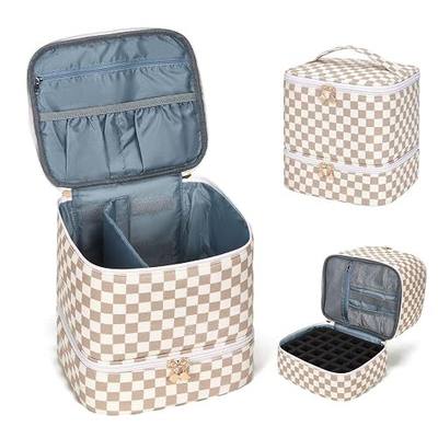 Checkered Nail Polish Organizer Bag Nail Supplies Organizer Holds 30 Bottles Nail 2 Layers Nail Kit Storage Case