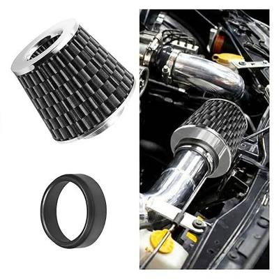 LAINLOY Universal Clamp-On Air Intake Filter for Cars, 76MM, CarbonFiber | High Flow Closed-Top Cool Air Filter Cleaner, Performance Round Tapered Cone Air Filters, Washable Replacement Filter