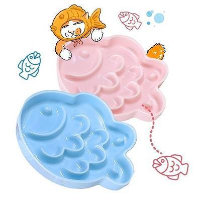 2 Pcs Ceramic Cat Slow Feeder Bowl - Shallow Whisker Friendly Cat Plate for Dry and Wet Food - Puzzle Feeder for Slow Eating - Helps Reduce Vomiting - Microwave & Dishwasher Safe-Non Slip(Blue + Pink)
