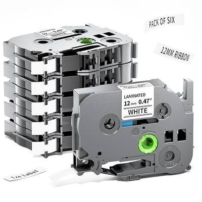 Tze 231 12mm 0.47" Laminated Label Tape Replace for Brother P-Touch PT D220 | 1/2in x26.2ft (12mm x 8m), Black on white, for Label Maker PT D210 D410 D600 H110 P710BT, 6 Pack Tz TZe231 Refill