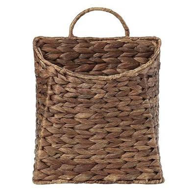 Water Hyacinth Hanging Wall Basket, Handwoven Wicker Wall Hanging Baskets for Home Decor, Entryway & Bathroom – Natural Handmade Door Basket, 8.7 x 4.7 x 11.4 in, Coffee