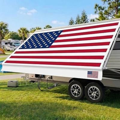 17' RV Awning Fabric Replacement, Luvioro 19.5oz USA Flag Camper Awning | USA Flag Design 19.5oz Heavy-Duty 5 Layer 17'(16'2" Fabric) Camper Awning, Heat-Sealed Vinyl, UV-Resistant & Weatherproof