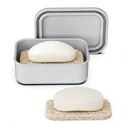 Leakproof Silicone Bar Soap Travel Container Case with Soap Saver Pad | Portable Soap Holder Dish for Shower Bathroom Sink Traveling, Shampoo and Conditioner Bar Holder Travel Essentials, Grey