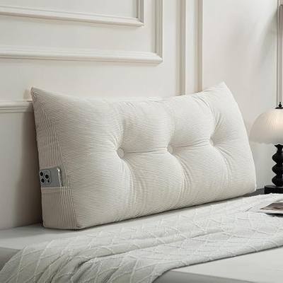 Gnostik Headboard Pillow Twin/Twin XL, Beige Triangle Wedge Pillow Headboard for Dorm, Daybed Backrest Cushion for Reading Sitting Working, 39.4"x15.7"x7.5"
