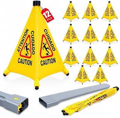 12 Pack 20 Inch Pop Up Wet Floor Signs, Wall Mounted Foldable Safety Signs | Slippery When Wet Warning Signs with Quick Pop-Up Design for Offices, Stores, Restrooms and Commercial Areas