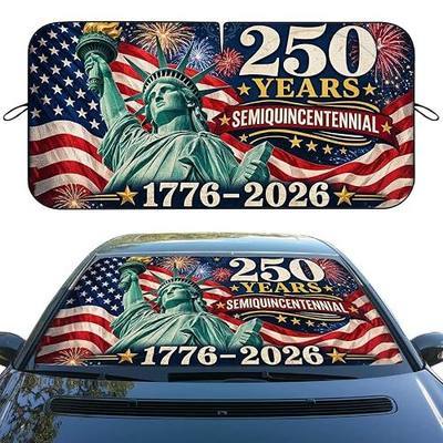 250 Years of Freedom Car Window Sun Shield Statue Liberty America Flag Front Window Sun Shade Rays Sun Shade Visor Protector for Car Sedan Truck SUV Accessories 59" L x 31.5" W
