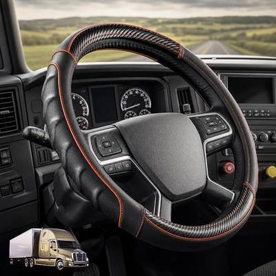 18 Inch Semi Truck Steering Wheel Cover for Freightliner Cascadia, Kenworth T680 T880, Peterbilt 579, Volvo VNL - Anti-Slip Carbon Fiber Grip - Carbon Orange