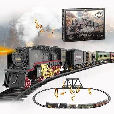 Electric Train Set, Steam Train Toy with Locomotive and Tracks, Christmas Train Set for Kids with Sound and Lights Indoor Toy Model Train Set Birthday Gift for 3-8 Years Old Boys Girls