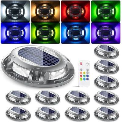 SIEDiNLAR Solar Driveway Light with Remote, 11 RGB Modes, Waterproof Outdoor Safety Light for Driveway Marker Deck Dock Walkway Pathway Step Yard Garden (12 Pack)