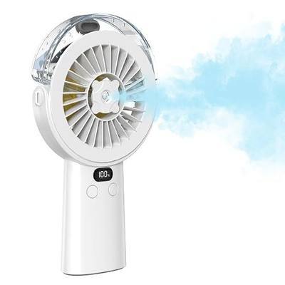 BQSS Handheld Misting Fan Portable for Travel Home Office Outdoor White | 4000mAh Rechargeable Battery Powered,5 Speed, 2 Spray Modes, 5-15 Hrs Runtime,LED Display,90°Foldable & 3-in-1 Design